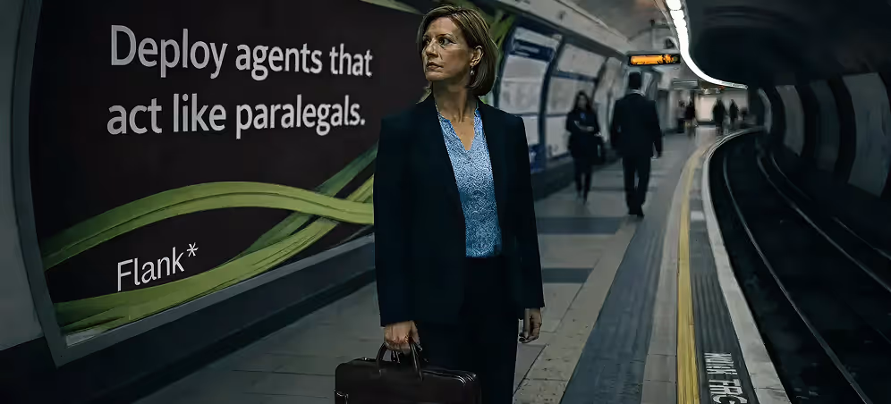A woman standing in a subway station holding a briefcase.